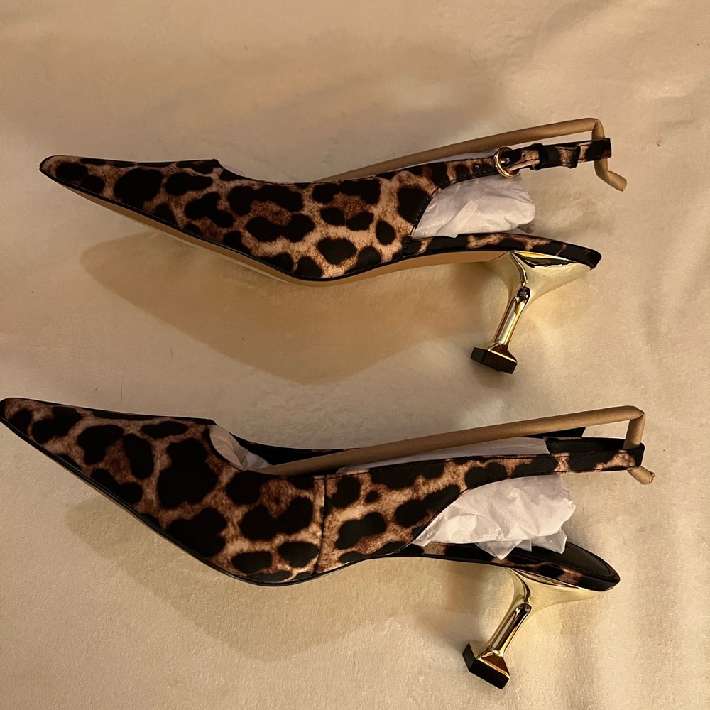 Katy Perry Oceanview Size 6 Sling back Leopard Satin Kitten Heel Work Party Shoe - Picture 4 of 7